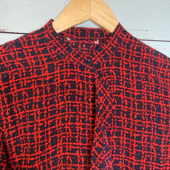 Silk Ruffle Front Button Up Blouse - Picture 2 of 6